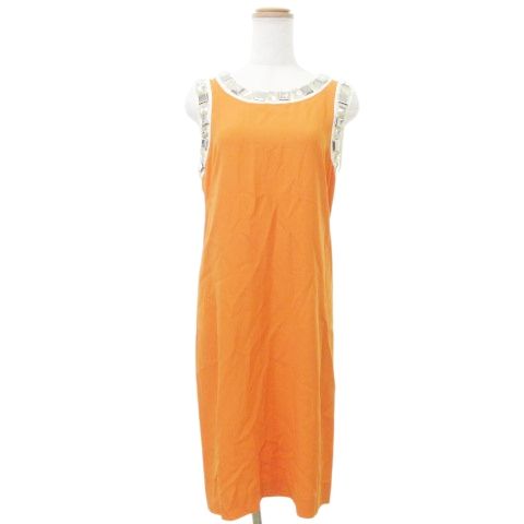 Prada Glass Bijoux Sleeveless Dress 40 S-M Size Orange Ibo58