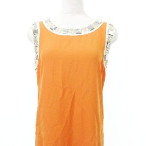 Prada Glass Bijoux Sleeveless Dress 40 S-M Size Orange Ibo58