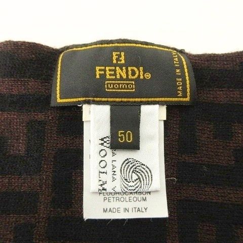 Fendi UOMO Zucca Pattern Scarf Wool Shawl Collar Wrap Made In Italy Black Brown