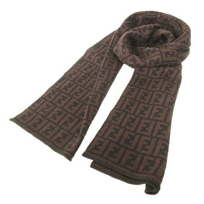 Fendi UOMO Zucca Pattern Scarf Wool Shawl Collar Wrap Made In Italy Black Brown