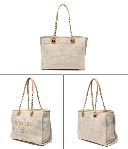 Chanel Tote Shoulder Bag Shoulder Bag Tweed Gold Hardware Deauville MM Women