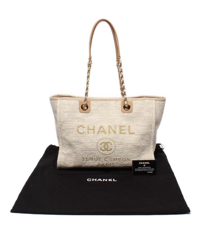 Chanel Tote Shoulder Bag Shoulder Bag Tweed Gold Hardware Deauville MM Women