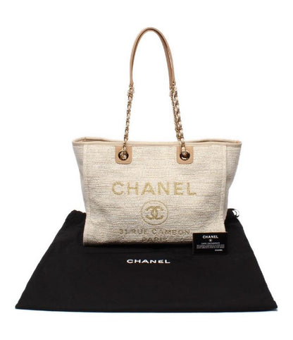 Chanel Tote Shoulder Bag Shoulder Bag Tweed Gold Hardware Deauville MM Women