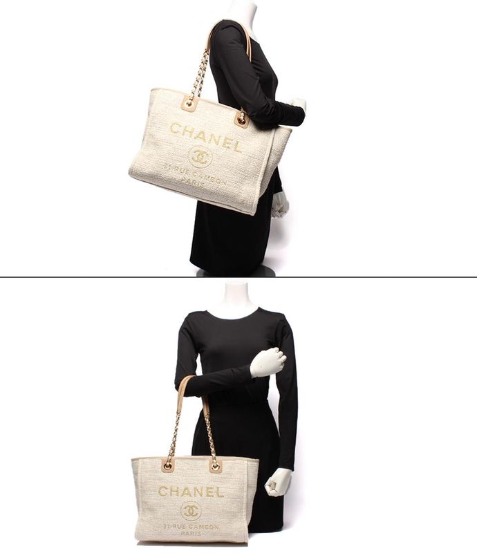 Chanel Tote Shoulder Bag Shoulder Bag Tweed Gold Hardware Deauville MM Women