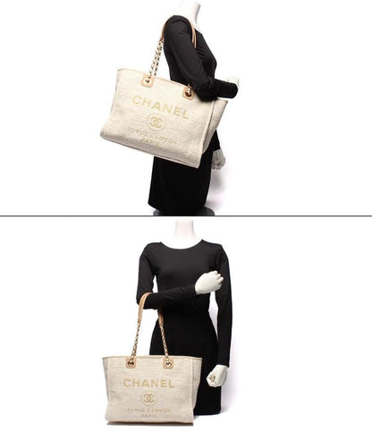 Chanel Tote Shoulder Bag Shoulder Bag Tweed Gold Hardware Deauville MM Women