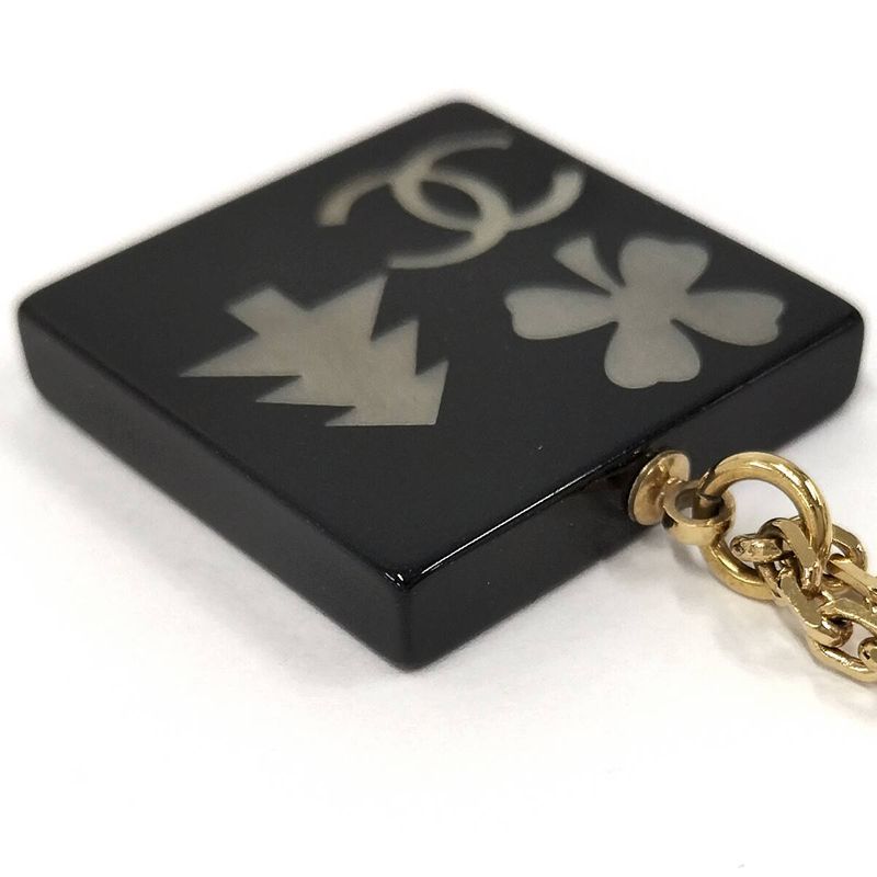 Chanel Necklace Coco Mark Square Shell Gold Plated Black 03A