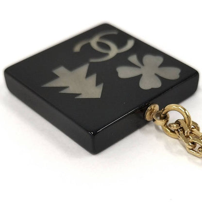 Chanel Necklace Coco Mark Square Shell Gold Plated Black 03A