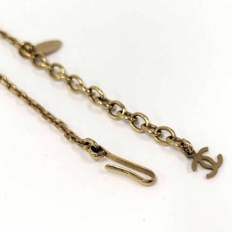 Chanel Necklace Coco Mark Square Shell Gold Plated Black 03A