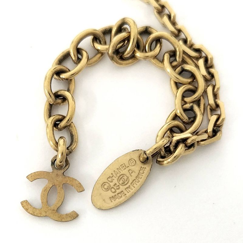 Chanel Necklace Coco Mark Square Shell Gold Plated Black 03A