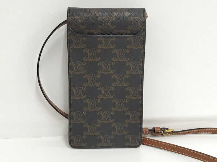 Celine Triomphe Vertical Mobile Pouch PVC Black Brown 10j092dqb