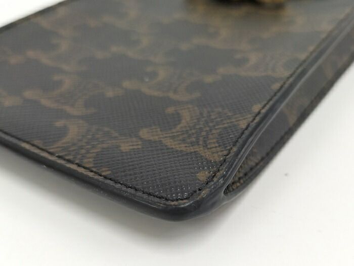 Celine Triomphe Vertical Mobile Pouch PVC Black Brown 10j092dqb