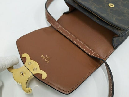 Celine Triomphe Vertical Mobile Pouch PVC Black Brown 10j092dqb