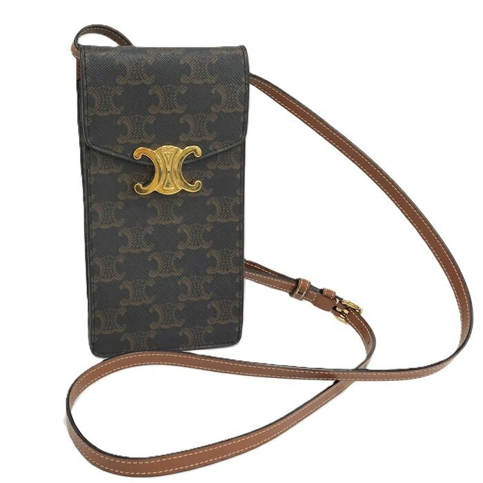 Celine Triomphe Vertical Mobile Pouch PVC Black Brown 10j092dqb