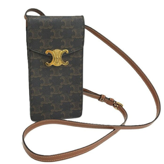 Celine Triomphe Vertical Mobile Pouch PVC Black Brown 10j092dqb