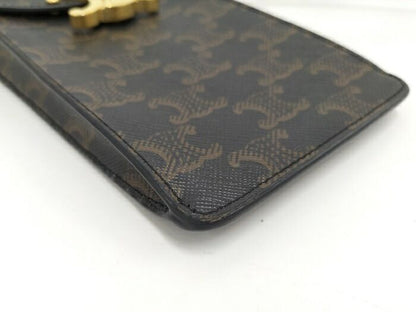 Celine Triomphe Vertical Mobile Pouch PVC Black Brown 10j092dqb