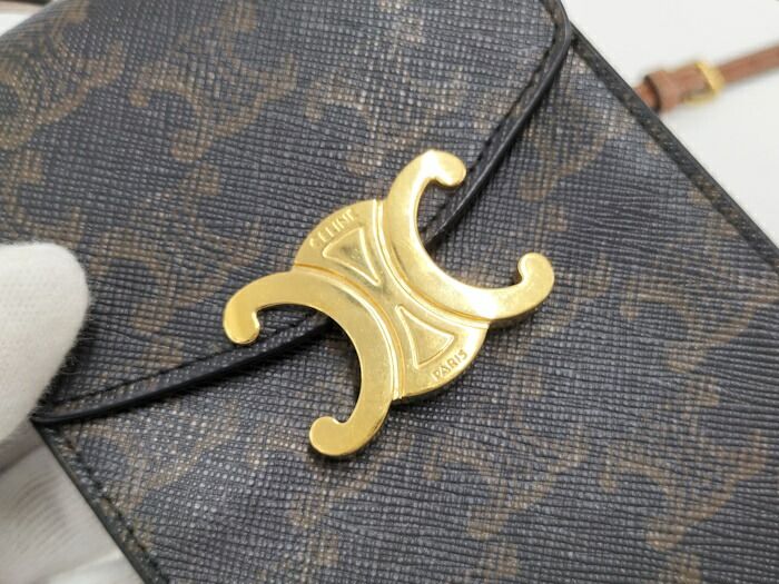 Celine Triomphe Vertical Mobile Pouch PVC Black Brown 10j092dqb