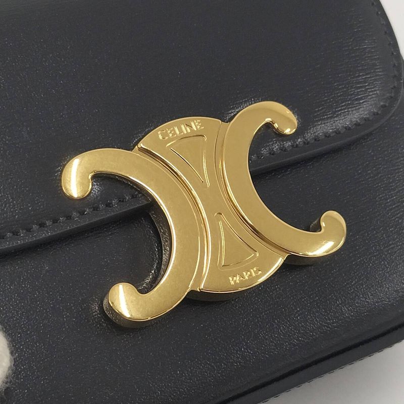 Celine Miniclaude Shoulder Bag Triomphe Leather Black 10i513