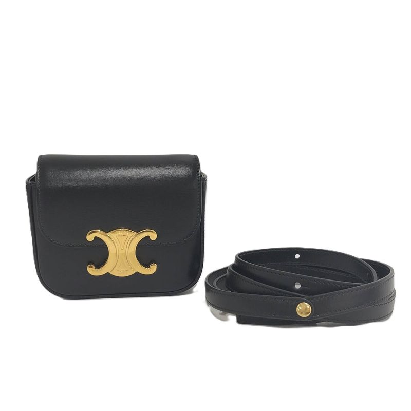 Celine Miniclaude Shoulder Bag Triomphe Leather Black 10i513