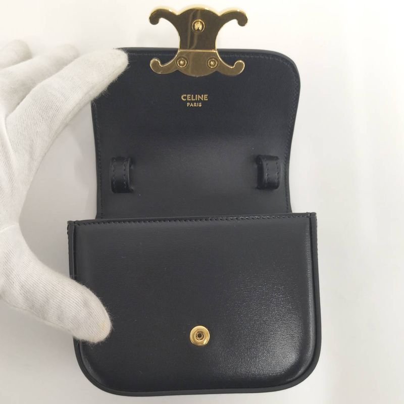 Celine Miniclaude Shoulder Bag Triomphe Leather Black 10i513