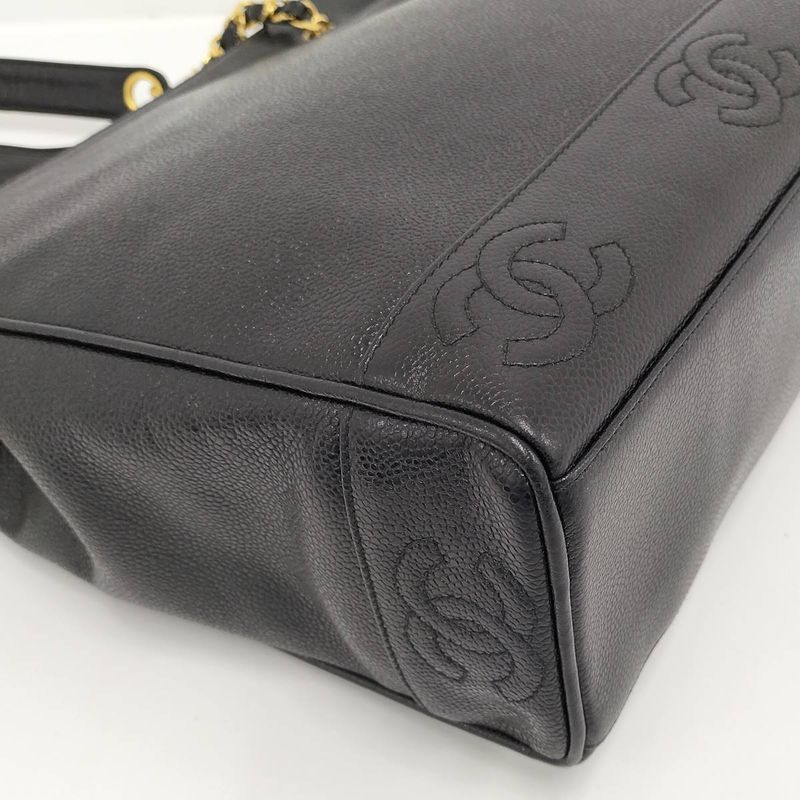 Chanel Chain Shoulder Bag Triple Coco Caviar Skin Leather Black