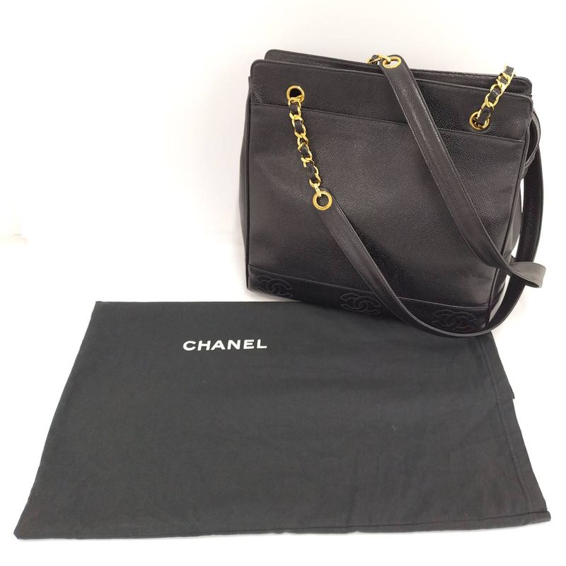 Chanel Chain Shoulder Bag Triple Coco Caviar Skin Leather Black