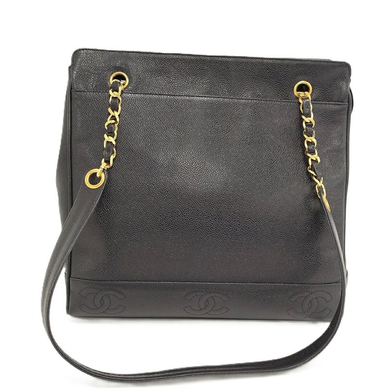 Chanel Chain Shoulder Bag Triple Coco Caviar Skin Leather Black