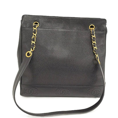 Chanel Chain Shoulder Bag Triple Coco Caviar Skin Leather Black