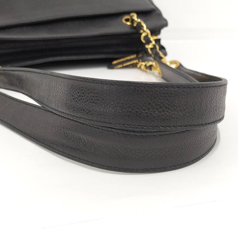 Chanel Chain Shoulder Bag Triple Coco Caviar Skin Leather Black