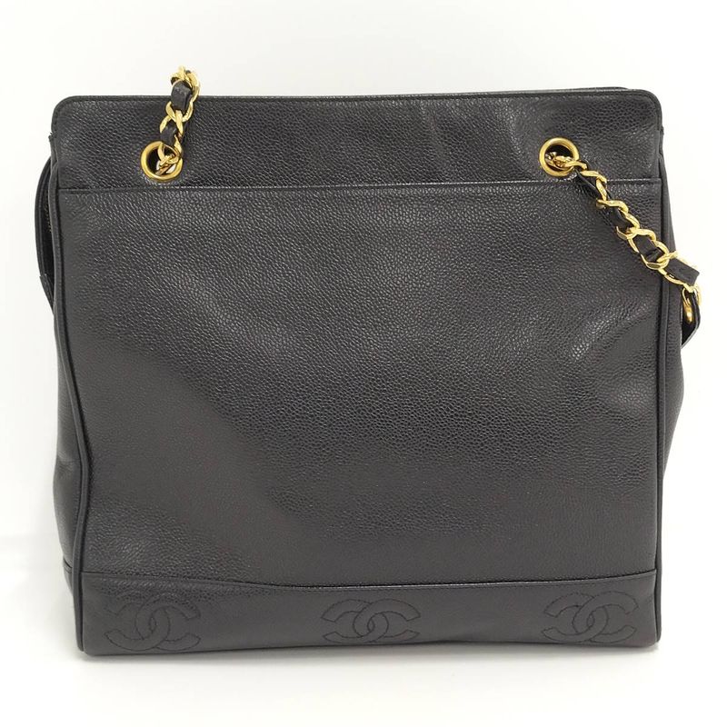 Chanel Chain Shoulder Bag Triple Coco Caviar Skin Leather Black