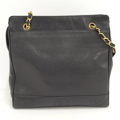 Chanel Chain Shoulder Bag Triple Coco Caviar Skin Leather Black