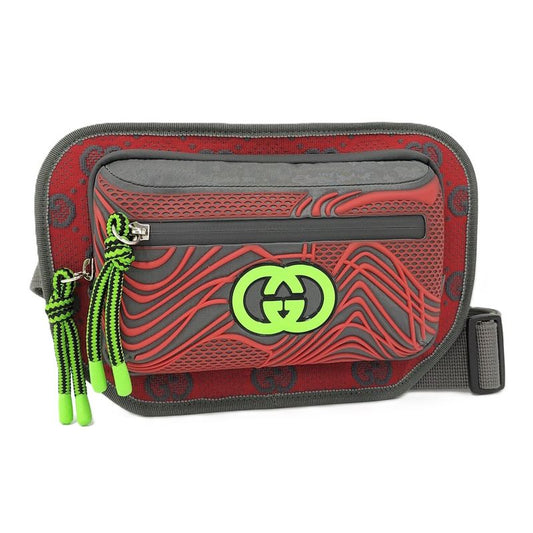 Gucci Belt Bag Body Bag GG Nylon Gray Red 752102
