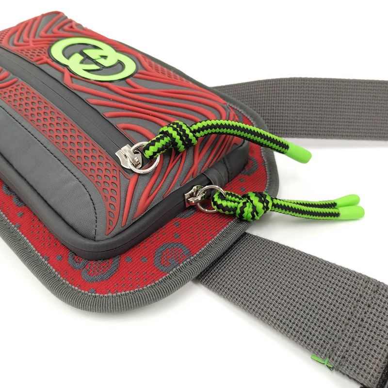 Gucci Belt Bag Body Bag GG Nylon Gray Red 752102