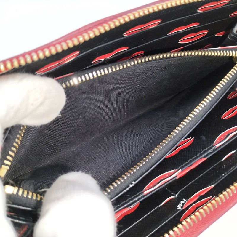 Prada Round Zipper Long Wallet Saffiano Leather Red 1ml506