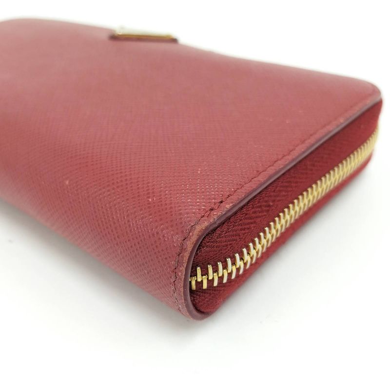 Prada Round Zipper Long Wallet Saffiano Leather Red 1ml506