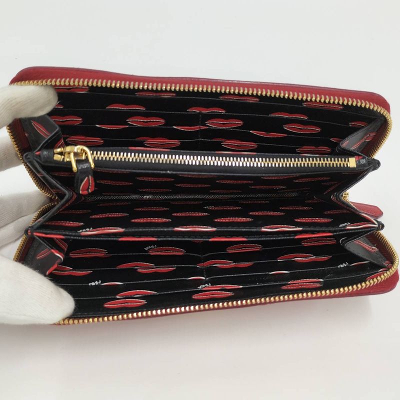Prada Round Zipper Long Wallet Saffiano Leather Red 1ml506