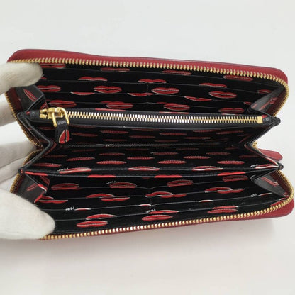 Prada Round Zipper Long Wallet Saffiano Leather Red 1ml506
