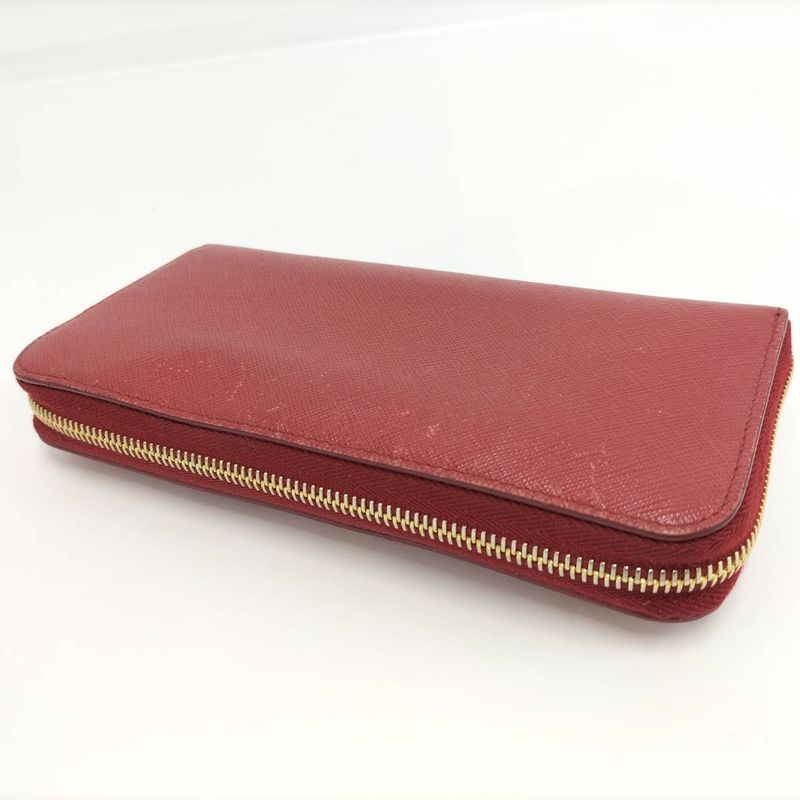 Prada Round Zipper Long Wallet Saffiano Leather Red 1ml506