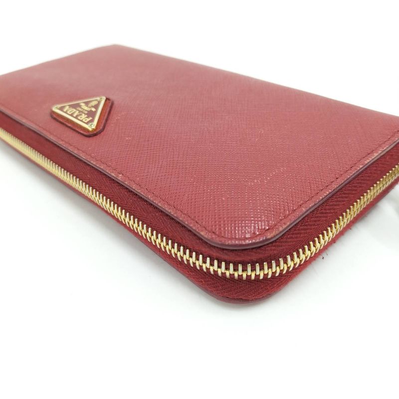 Prada Round Zipper Long Wallet Saffiano Leather Red 1ml506