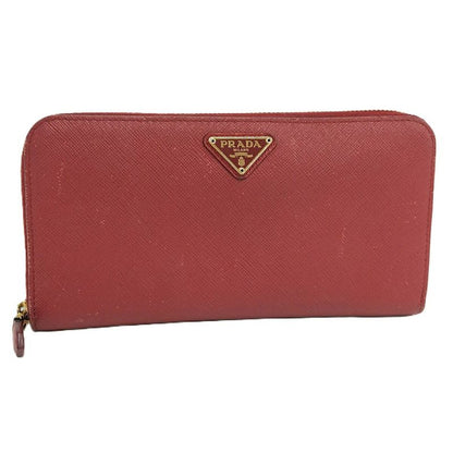 Prada Round Zipper Long Wallet Saffiano Leather Red 1ml506