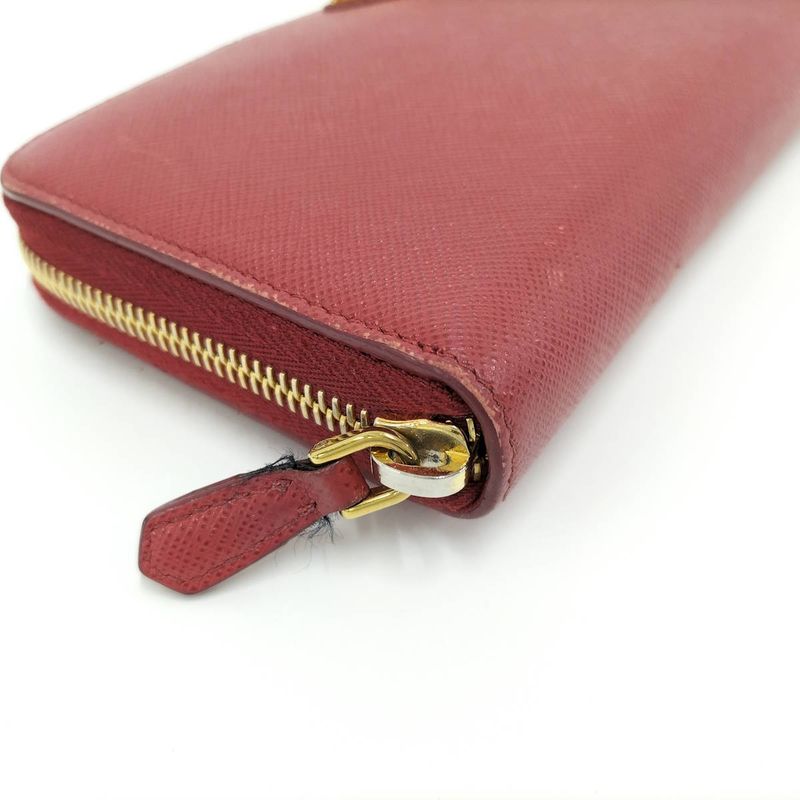 Prada Round Zipper Long Wallet Saffiano Leather Red 1ml506