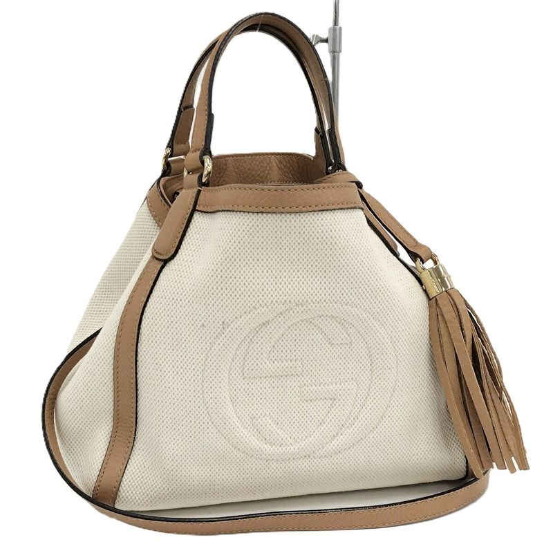 Gucci 2WAY Handbag Soho Interlocking G Canvas Leather Off White Brown 336751