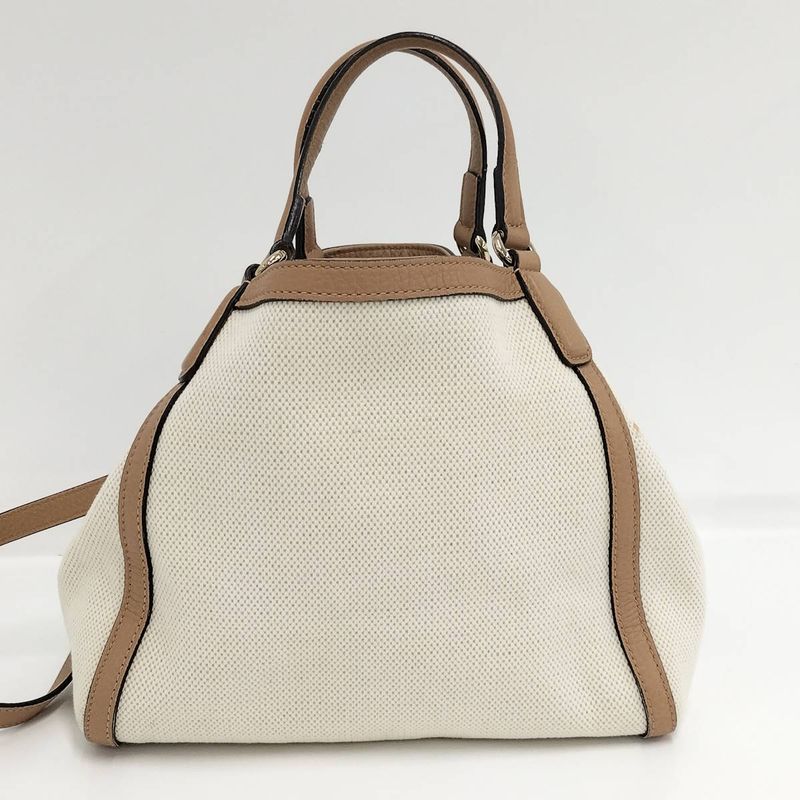 Gucci 2WAY Handbag Soho Interlocking G Canvas Leather Off White Brown 336751