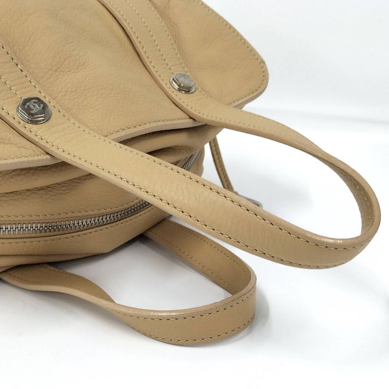 Chanel Boston Bag Calf Leather Beige