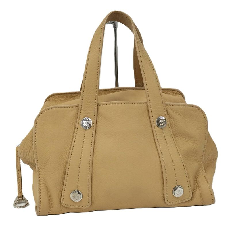 Chanel Boston Bag Calf Leather Beige