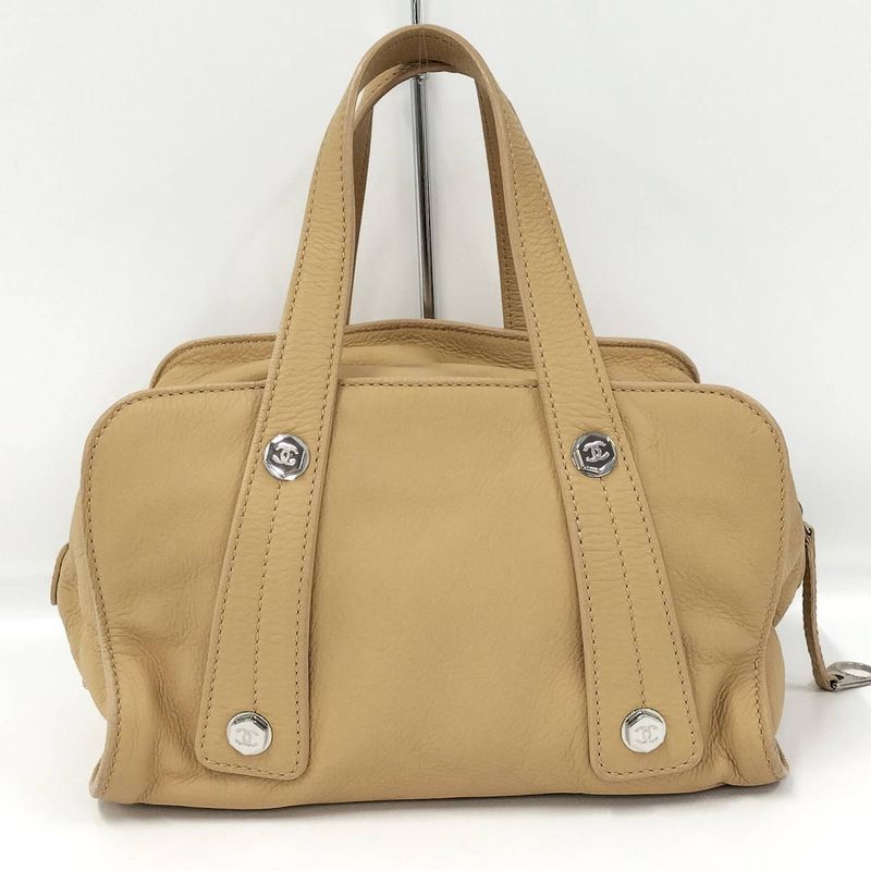 Chanel Boston Bag Calf Leather Beige