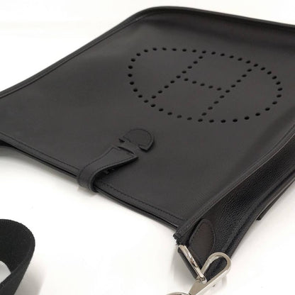 Hermes Shoulder Bag Evelyn II PM Leather Black □J Engraved