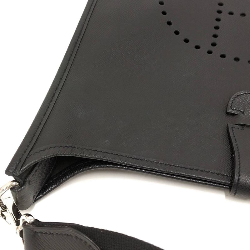 Hermes Shoulder Bag Evelyn II PM Leather Black □J Engraved