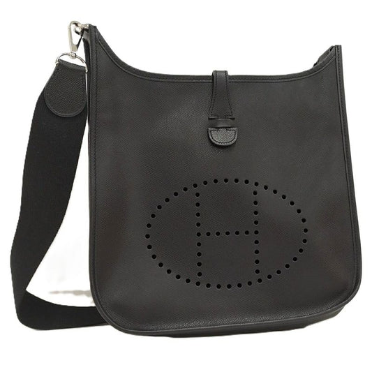Hermes Shoulder Bag Evelyn II PM Leather Black □J Engraved