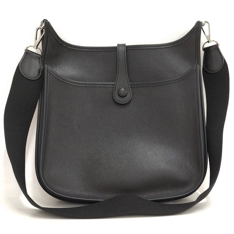 Hermes Shoulder Bag Evelyn II PM Leather Black □J Engraved