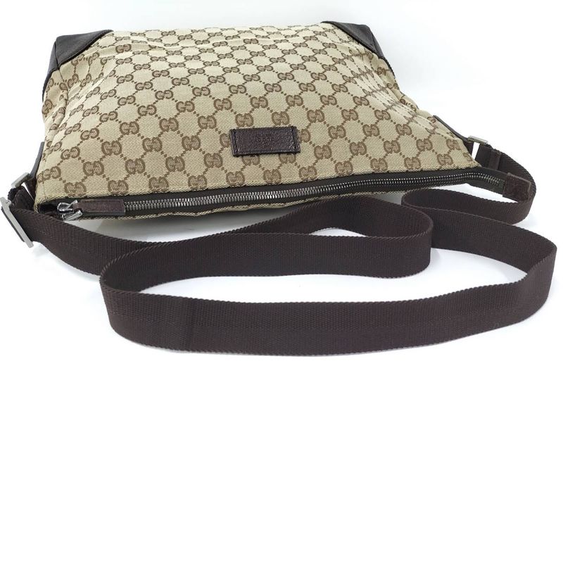 Gucci Shoulder Bag GG Canvas Leather Beige Brown 110054